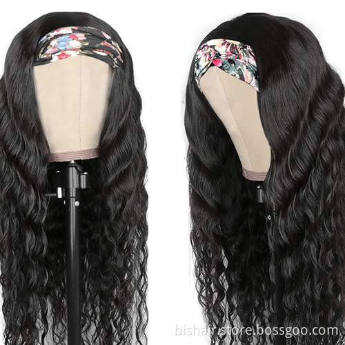 BIS Wholesale Deep Wave Headband Wig Human Hair For Black Women Raw Virgin Human Hair The Cheapest Headband Wigs 150 Density